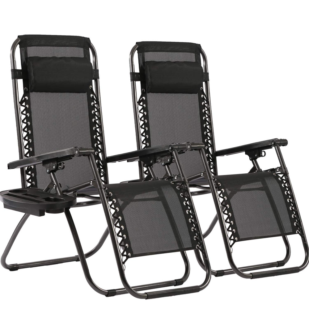 Zero Gravity Outdoor Lounge Chairs Set of 2 with Cup Holder & Pillow