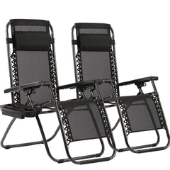 Zero Gravity Outdoor Lounge Chairs Set of 2 with Cup Holder & Pillow