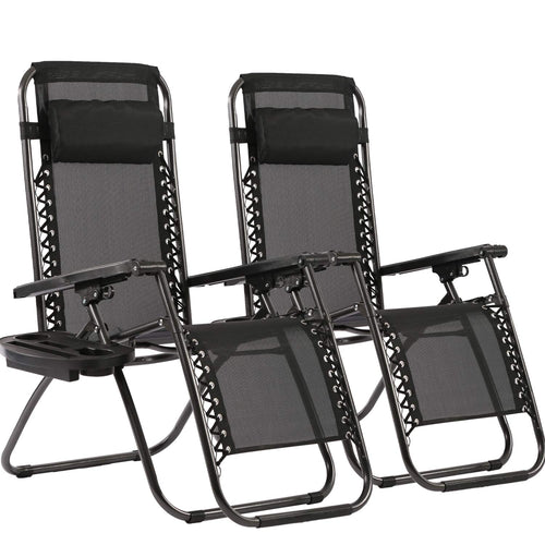Zero Gravity Outdoor Lounge Chairs Set of 2 with Cup Holder & Pillow