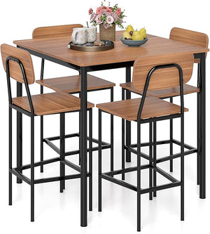 5-Piece Counter Height Dining Table Set with 4 Bar Stools