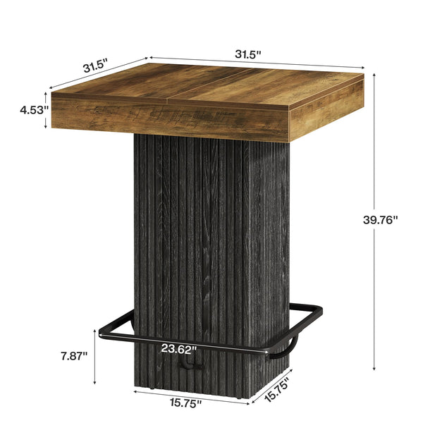 Square Counter Height Bar Table with Metal Footrest
