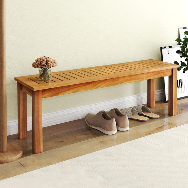 Acacia Wood Outdoor Bench Set of 2 – Slatted Seat, 794 LB Capacity