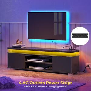 TV Stand with LED Lights & Power Outlet