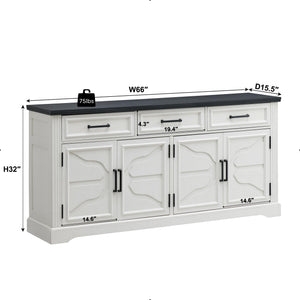 66" TV Stand with 4 Doors & 3 Drawers, Fits TVs Up to 75"