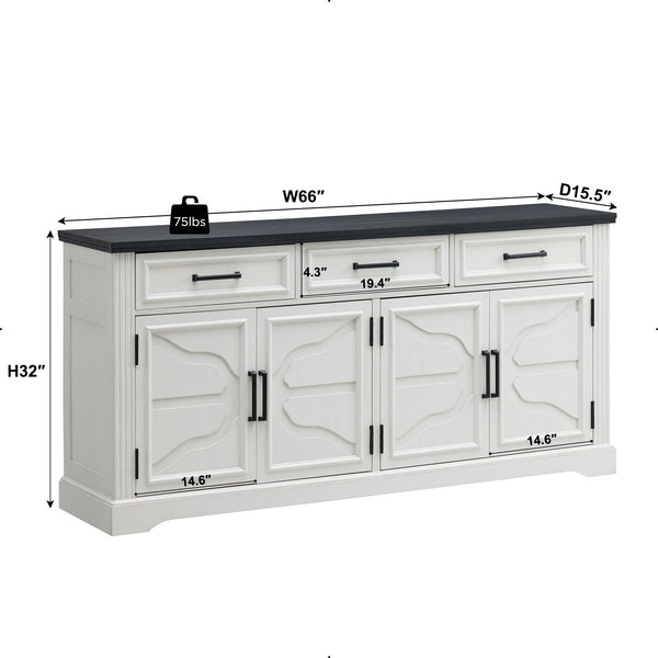 66" TV Stand with 4 Doors & 3 Drawers, Fits TVs Up to 75"