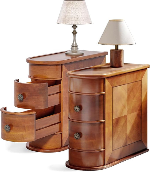Wood End Table with 2 Drawers Slim Nightstand