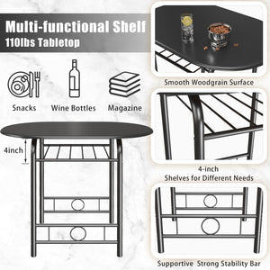 3-Piece Round Dining Table & Chair Set with Built-In Wine Rack