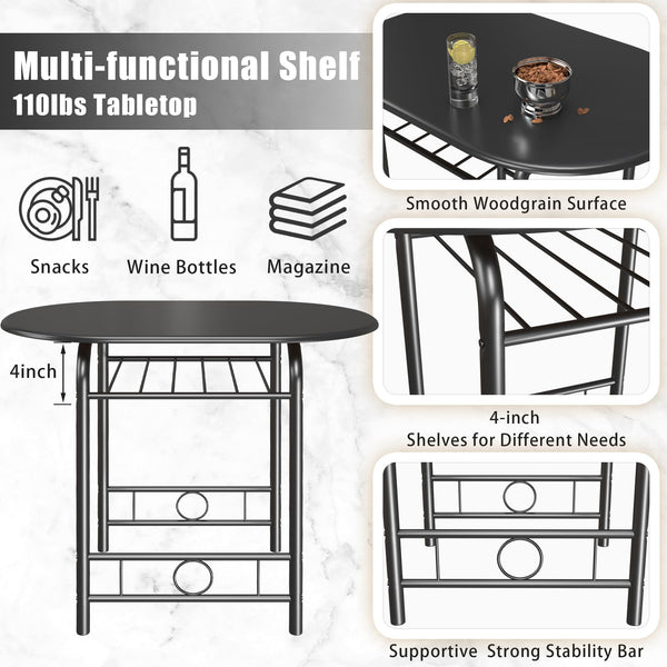 3-Piece Round Dining Table & Chair Set with Built-In Wine Rack