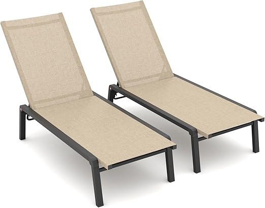 Foldable Outdoor Chaise Lounge Set of 2 with 4-Position Adjustable Backrest