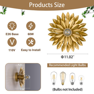 Gold Metal Leaf Wall Sconces Set of 2