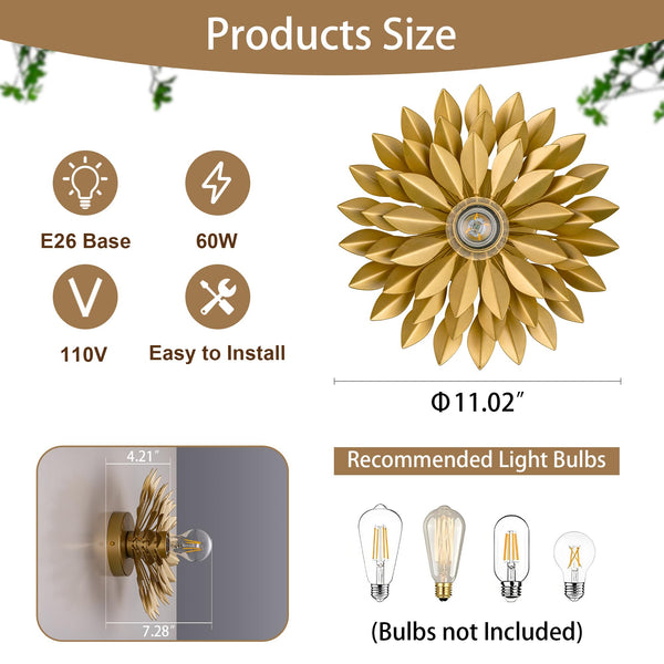 Gold Metal Leaf Wall Sconces Set of 2