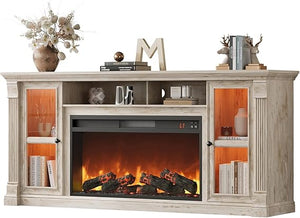 70" Farmhouse TV Stand with 36" Electric Fireplace & LED Lights