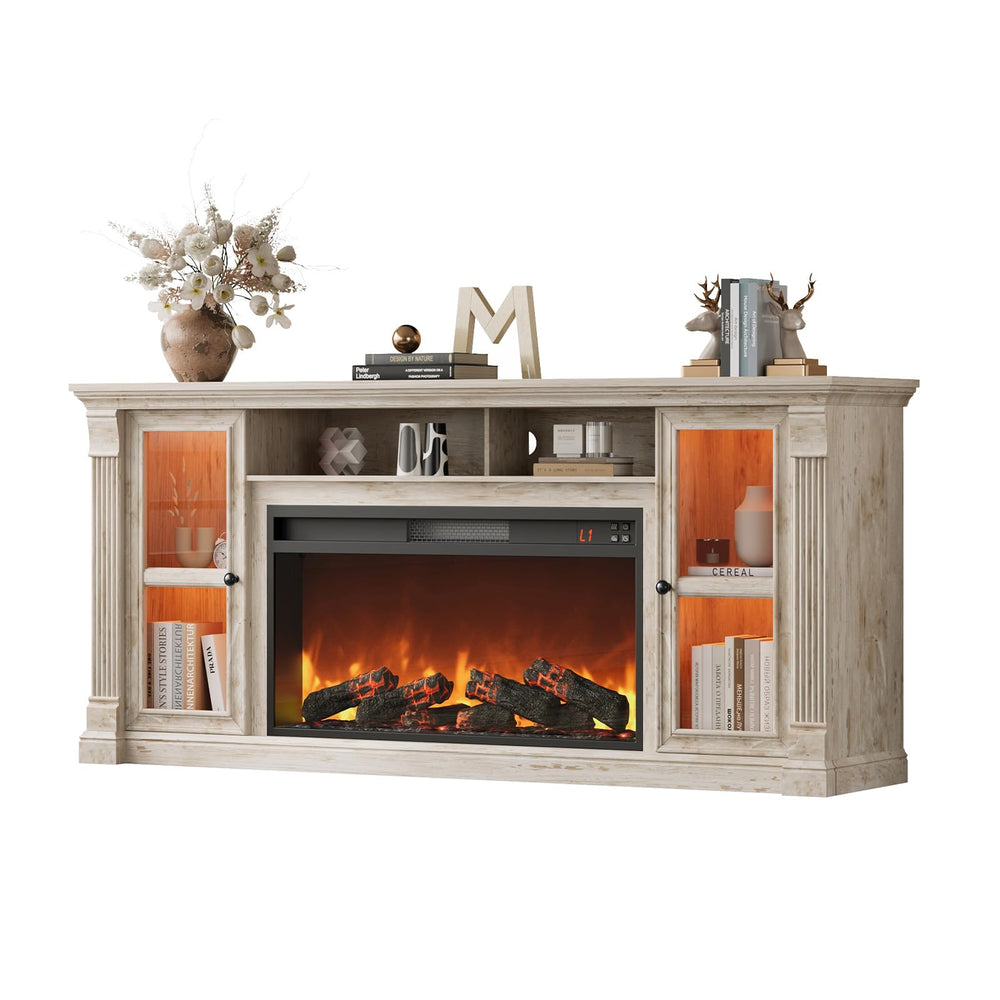 70" Farmhouse TV Stand with 36" Electric Fireplace