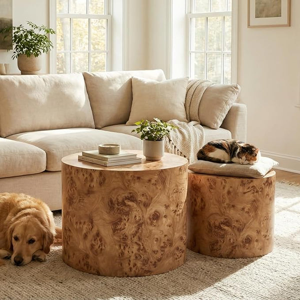 Round Nesting Coffee & Side Table Set of 2, Wood, No Assembly