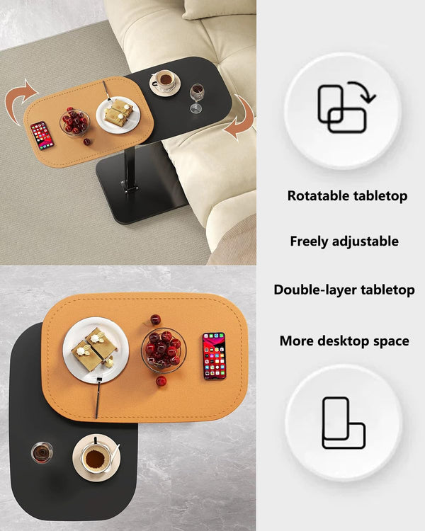 C-Shaped Adjustable Height End Table with 360° Swivel – Orange