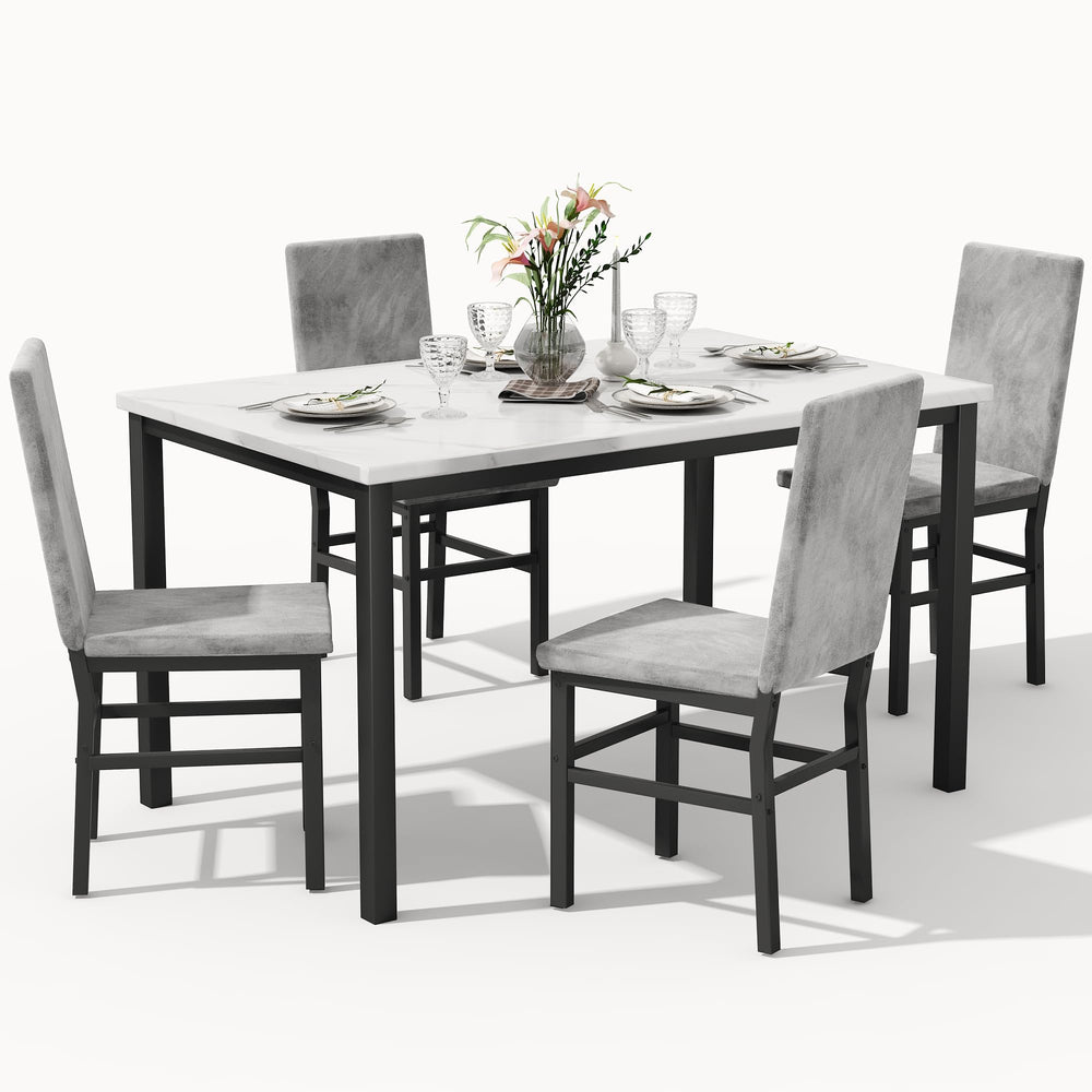 5-Piece Faux Marble Dining Table Set with 4 Upholstered Chairs