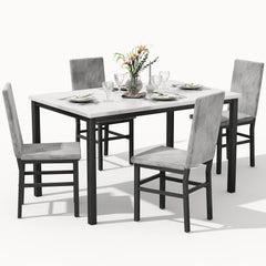 5-Piece Faux Marble Dining Table Set with 4 Upholstered Chairs