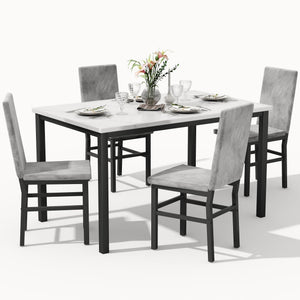 5-Piece Faux Marble Dining Table Set with 4 Upholstered Chairs