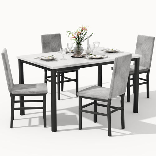5-Piece Faux Marble Dining Table Set with 4 Upholstered Chairs