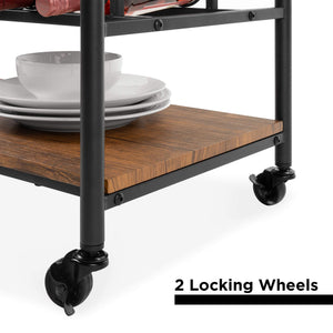 Industrial Bar & Wine Storage Cart with Bottle and Glass Racks