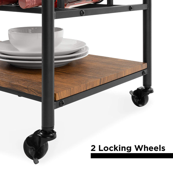Industrial Bar & Wine Storage Cart with Bottle and Glass Racks
