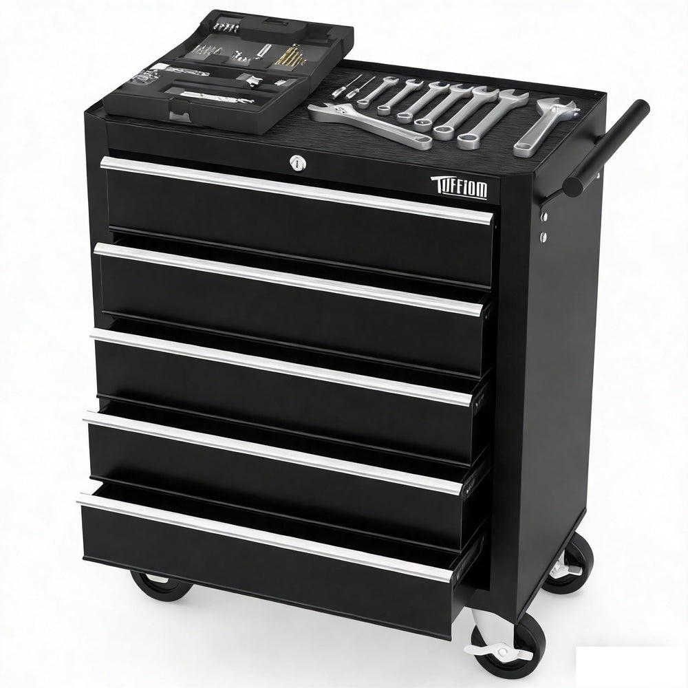 5-Drawer Rolling Tool Chest with Lockable Wheels & Top Cushion