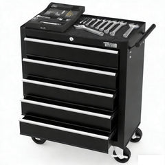 5-Drawer Rolling Tool Chest with Lockable Wheels & Top Cushion