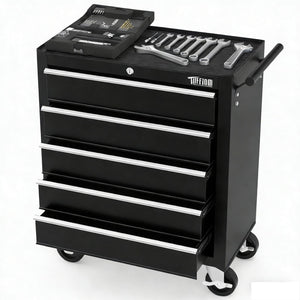 5-Drawer Rolling Tool Chest with Lockable Wheels & Top Cushion