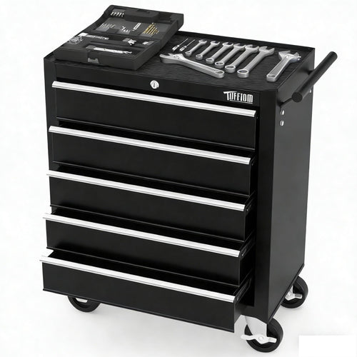 5-Drawer Rolling Tool Chest with Lockable Wheels & Top Cushion