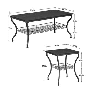 3-Piece Living Room Coffee Table Set with Storage Shelves