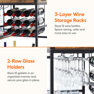 3-Tier Bar & Serving Cart with Wine Racks