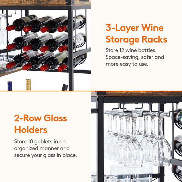3-Tier Bar & Serving Cart with Wine Racks