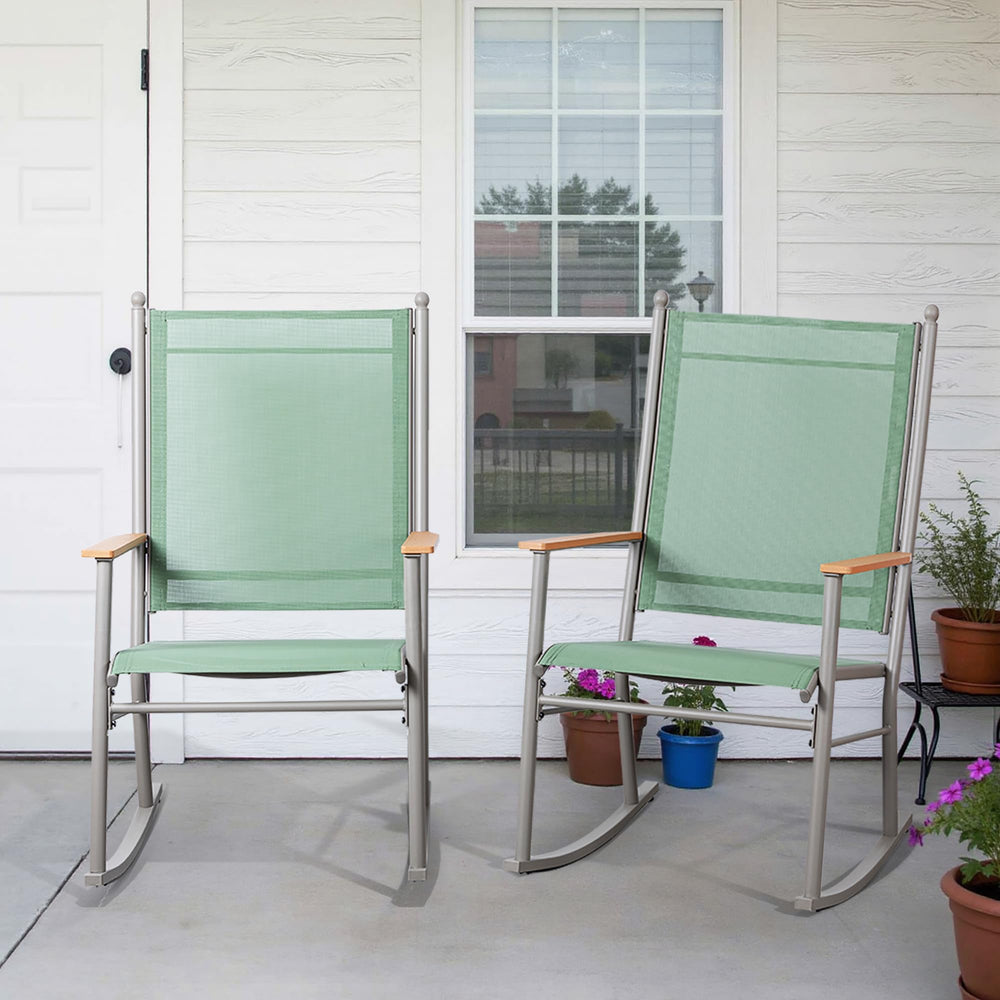 Outdoor Rocking Chair Set with High Back – Set of 2