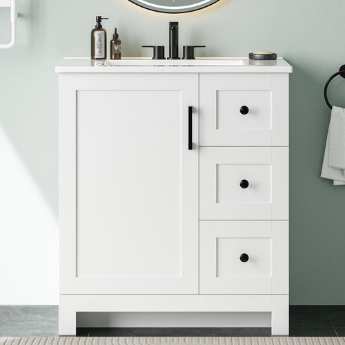 30" Freestanding Bathroom Vanity with Integrated Ceramic Sink