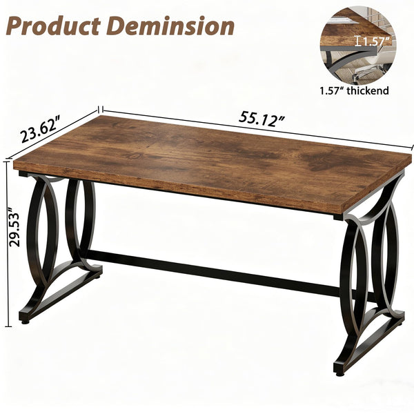 HSH Rustic Home Office Desk, 55 Inch Metal Wood Computer Desk, Simple Industrial Study Executive Desk for Work Writing, Modern Student Gaming Computer PC Table Bedroom, Rustic Brown