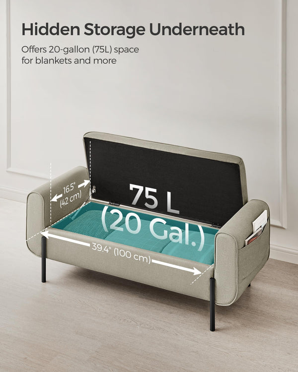 Storage Bench with Armrests and Ottoman Storage