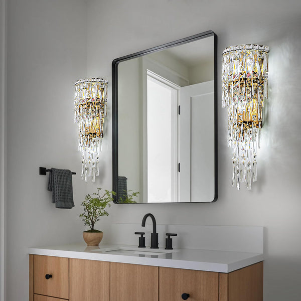 Crystal Wall Sconce Light Fixture – 3-Tier E12 Dimmable Indoor Wall Lamp