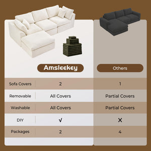 108" Cloud Modular Sectional Sofa with Washable Covers & Ottoman