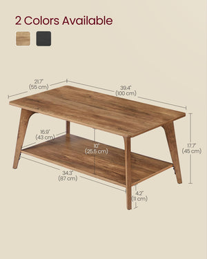 2-Tier Coffee Table with Storage Shelf and Tapered Legs