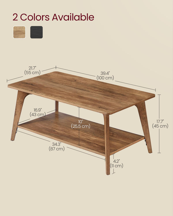 2-Tier Coffee Table with Storage Shelf and Tapered Legs