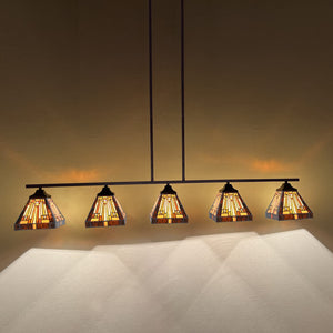 5-Light Tiffany Style Stained Glass Pendant Chandelier – Amber Brown