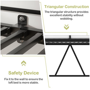 Twin Size Metal Loft Bed with Ladder & Safety Guardrail