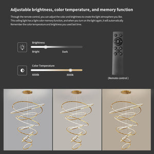 9-Ring LED Pendant Chandelier with Remote Dimming – 55 Inch Multi-Ring Ceiling Light