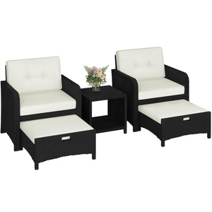 5-Piece PE Rattan Patio Conversation Set with Ottomans