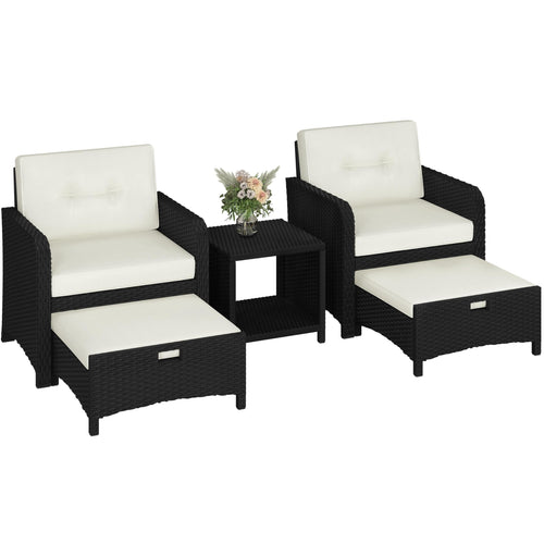 5-Piece PE Rattan Patio Conversation Set with Ottomans