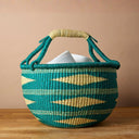 Round Wicker Storage Basket with Handle – Boho Elephant Grass Weave