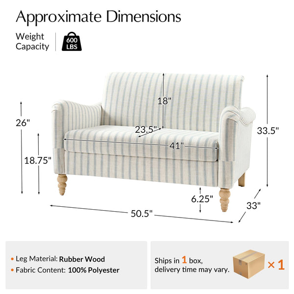 Compact Farmhouse Loveseat Sofa with Rubberwood Legs