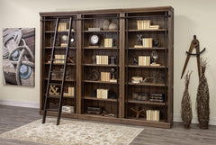 3-Piece Bookcase Wall with Ladder & 5 Adjustable Shelves – Wood & Steel Frame