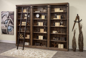 3-Piece Bookcase Wall with Ladder & 5 Adjustable Shelves – Wood & Steel Frame
