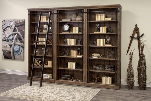 3-Piece Bookcase Wall with Ladder & 5 Adjustable Shelves – Wood & Steel Frame